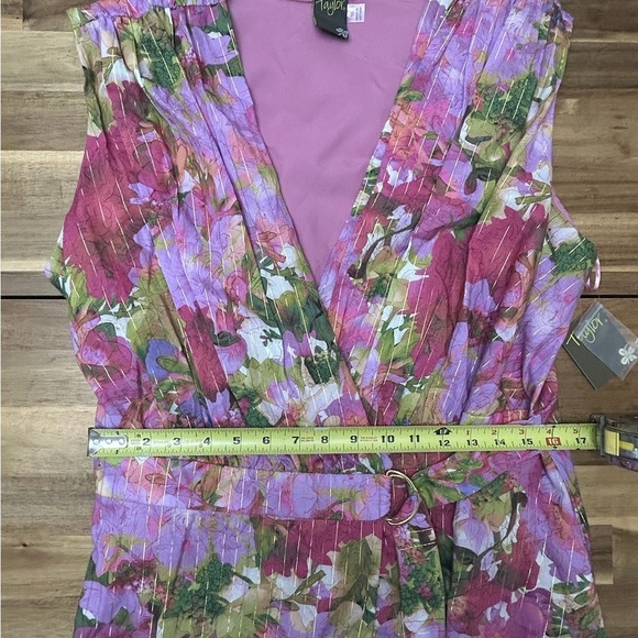 Taylor Pink Lilac Floral Sleeveless Maxi Wrap Dress Gold Metallic Stripe Size 16 - Picture 11 of 14